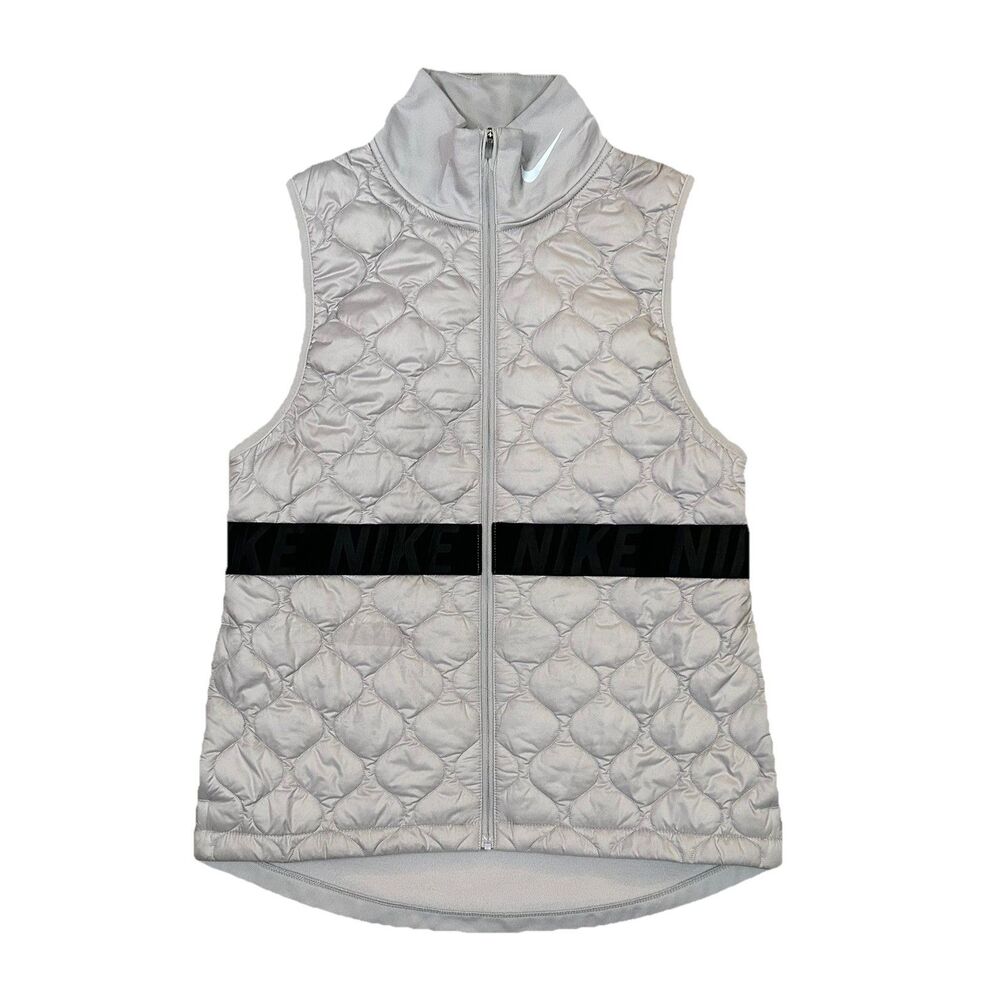 Nike AeroLayer Womens Thermal Quilted Running Puffer Vest Grey Full Zip Gilet S